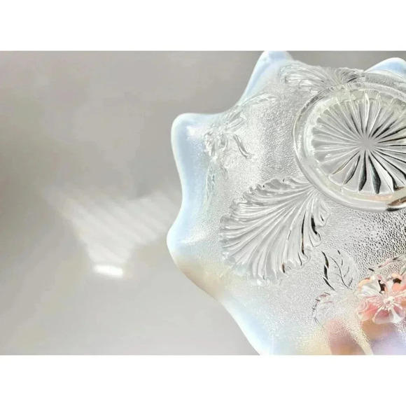 Vintage 1905 EAPG "Blossoms Palms" White Opalescent Glass Floral Bowl - 8" - Picture 3 of 10